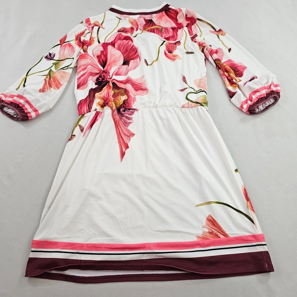White House Black Market WHBM Floral V-Neck Tie Waist Mini Dress Red White S - Picture 12 of 13